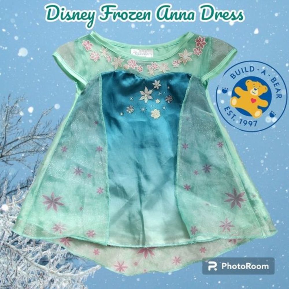 Build-A-Bear Disney Anna Snowflake Green Sparkle Dress